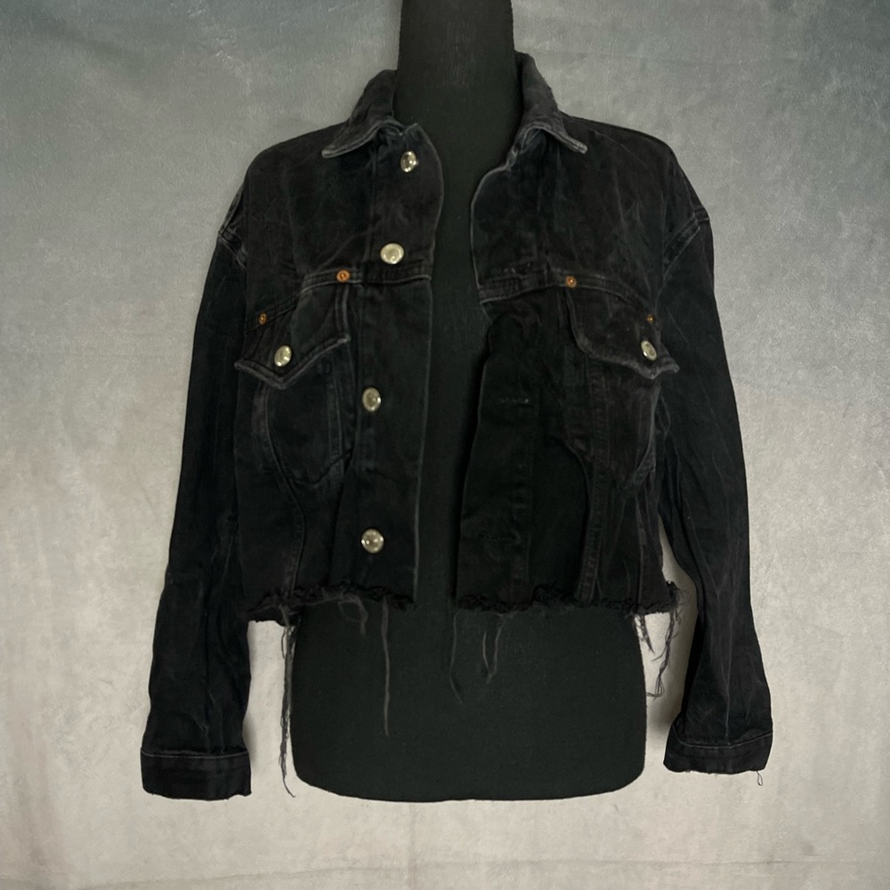 Zara Black Jean Jacket Cropped Denim Style